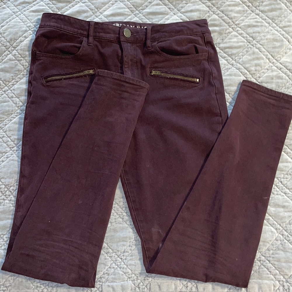 AE Maroon High Rise Jeggings